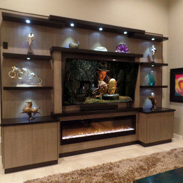 Contemporary Entertainment Center with Low Fireplace