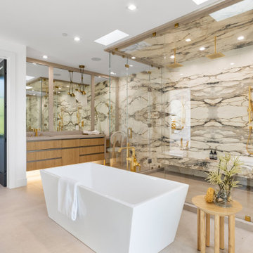 Luxury Marble Slab Bathroom with Freestanding Tub