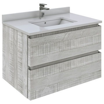 Fresca Formosa Wall Hung Modern Bathroom Cabinet, Sage Gray, 30", Top & Sink