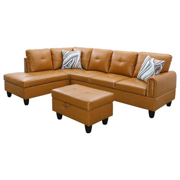Star Home Living Faux Leather 3PC Sectional w/ottoman (Rusty Orange)