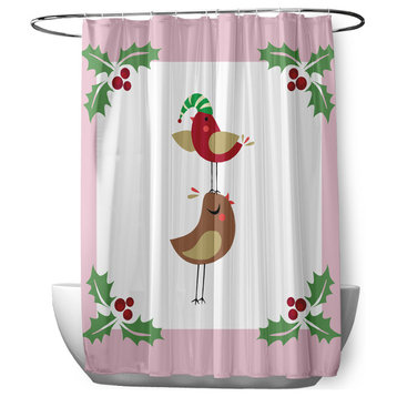 70"Wx73"L Christmas Birds Shower Curtain, Light Pink