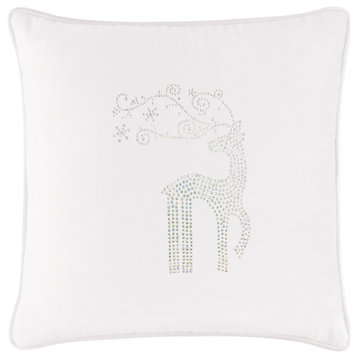 Sparkles Home Rhinestone Reindeer Pillow, White Velvet, 20x20