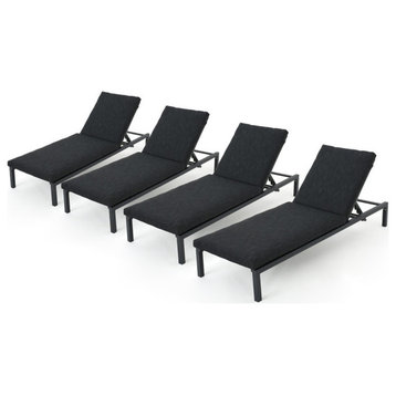 GDF Studio Jerry Outdoor Chaise Lounges With Black Aluminum Frame, Set of 4