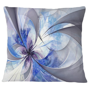 Blue Large Symmetrical Fractal Flower Floral Throw Pillow, 18"x18"