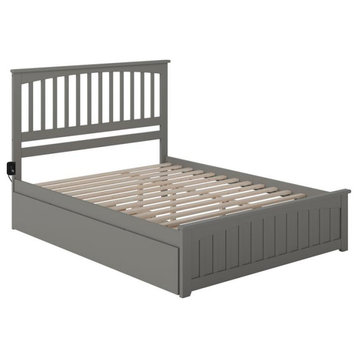 AFI Mission Solid Wood Queen Bed and Footboard with Twin XL Trundle in Gray