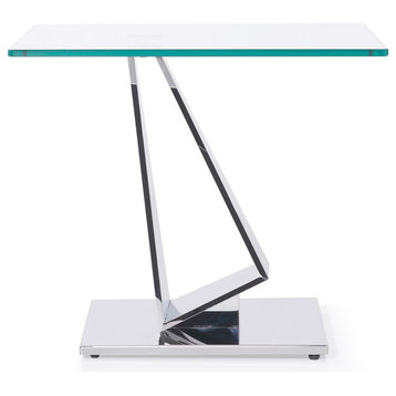 Modern Serra End Table - Clear Glass with Polished Stainless Steel Base