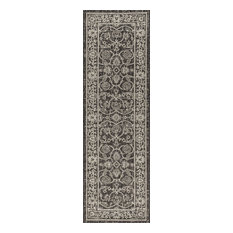 Palazzo Vine and Border Textured Weave Area Rug, Black and Gray, 2'2"x8'