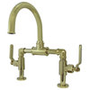 Industrial Style Bridge Bathroom Faucet and Pop-Up Drain, Polished Brass