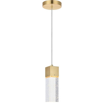 Maklaine Metal Royal Cut Crystal LED Pendant with Clear Shade in Gold Finish