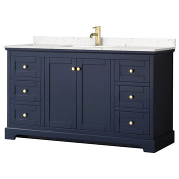 Avery 60, Single Vanity, Dark Blue, Light-Vein Carrara Marble Top, SQ Sink