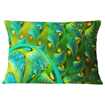 Vibrant Green Fractal Flower Pattern Abstract Throw Pillow, 12"x20"