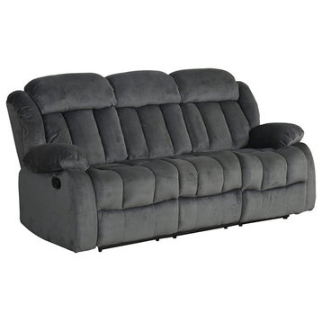 Contemporary Reclining Sofa, Unique Tufted Microsuede Upholstery, Charcoal Gray