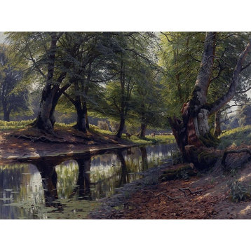 Tile Mural, Stream and Deer By Peder Monsted Animal Wood Forest Trees Glossy