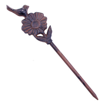 Cast Iron Garden Hose Guide, Bird On Daisy, 12.625" Tall