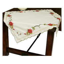 Xia Home Fashions - Scrolling Poinsettia Embroidered Cutwork Table Topper, 34"x34" - Tablecloths