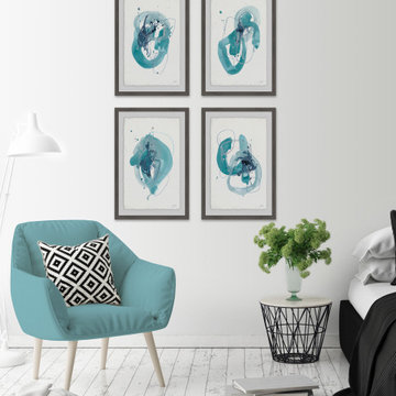 Turquoise Drips Quadriptych