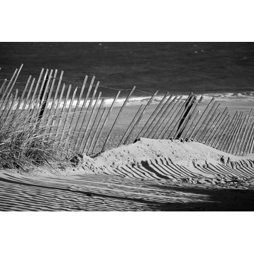 Sandy Beach Fence Landscape Photo, Beach Unframed Wall Art Print, 18" X 24"