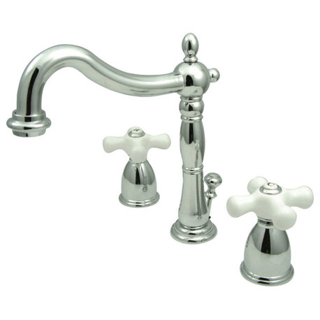 Kingston Brass Widespread Bathroom Faucet With Plastic Pop-Up, Polished Chrome