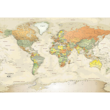 Antique Oceans World Political Map Decal, Peel and Stick, 1-Panel, 89"x60"