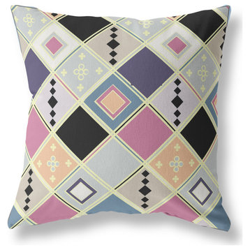16" Pink Gold Tile Indoor Outdoor Zippered Throw Pillow