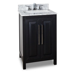 24 inch Bathroom Vanity Black Finish Carrera White Marble Countertop - Bathroom Vanities And Sink Consoles