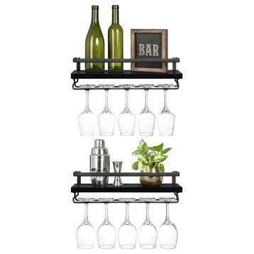 Wall Mounted Wine Rack Wood Shelf  Wine Display Storage Holder(set of 2)