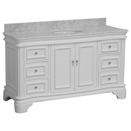 Katherine 60" Bath Vanity, White, Carrara Marble, Single Vanity