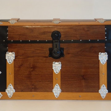 Hand Crafted Ornate American Walnut Dome Top Wooden Trunk