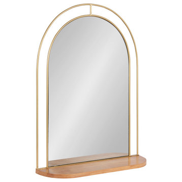 Reverie Framed Wall Mirror With Shelf, Natural/Gold, 23"x30"