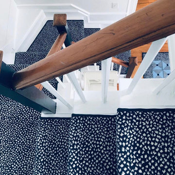 CUSTON FOYER RUG AND STAIR HALL RUNNER AT AN OLD SEA CAPTAIN’S HOUSE IN DUXBURY