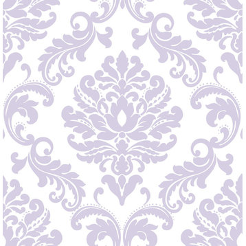 Modern Damask Peel and Stick Wallpaper, Purple/White, 4 Rolls