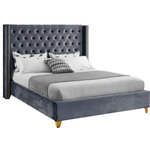 Meridian Furniture - Barolo Velvet Upholstered Bed, Gray, King - Elegant and eye-catching, the stunning Barolo Bed from Meridian Furniture is the perfect addition to any bedroom. Rich velvet covers the deep tufted design. A beautiful wing bed design is complimented by hand applied gold nail head details. Strength and beauty is guaranteed with a solid wood frame and stainless steel legs.