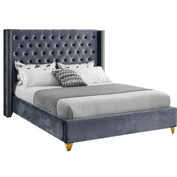 Barolo Velvet Upholstered Bed, Gray, King