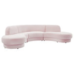 Meridian Furniture - Rosa Velvet Upholstered 3-Piece Sectional, Pink - Seat the gang for comfort and style with this Rosa velvet three-piece sectional. Soft pink velvet upholstery makes this sectional super svelte and sleek to the touch, lending it a modish feel that's well at home in contemporary settings. The chic shape of this sectional makes it an instant eye-catcher in your space, with a rolled back cushion for undeniable comfort.