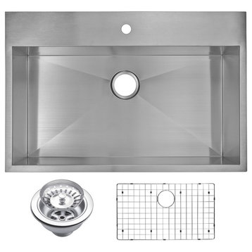 Zero Radius Single Bowl Drop In Sink With Drain, Strainer, And Bottom Grid