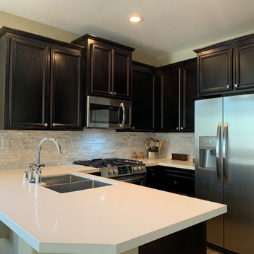 Painted Existing Cabinets, New Appliances & Counters & Split Face QTZ Splash