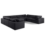 Meridian Furniture - Comfy Upholstered U-Shaped Modular Sectional, Black, 8-Piece: 4 Armless Chair, 4 Corner Chair, Linen Textured Fabric - Give your space a whole new look with this black Comfy linen textured fabric sectional. This handsome sectional fits nicely with other items in the Comfy collection and is a versatile seating option designed for adaptability, comfort and style. Wrapped in rich black durable linen textured fabric upholstery, this sectional offers a plush embrace of overstuffed down feather cushions, carefully crafted to deliver the highest level of comfort. The perfect seat for creating an oasis for relaxation, this sectional has thick foam surrounding its frame for added support and coziness.