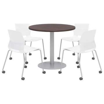 Olio Designs Espresso Round 42in Lola Dining Set - White Caster Chairs