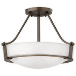 HInkley - Hinkley Hathaway Medium Semi-Flush Mount, Olde Bronze With Etched White Glass - Hathaway's striking design features a bold shade held in place by three intersecting, floating arms with unique forged uprights and ring detail for a modern style.