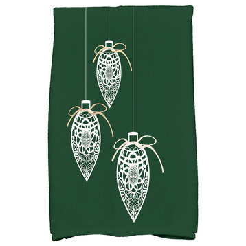 Filagree Ornaments Holiday Geometric Print Kitchen Towel, Dark Green