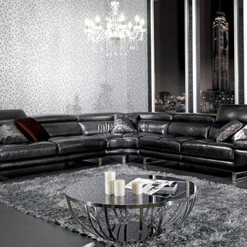 Black Drop Patterned Leather Sectional Sofa