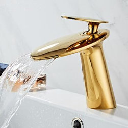 Bathroom Basin Faucets Golden Finished Brass Mixer Waterfall Bathroom Sink Faucet TFG0208 - Bathroom Sink Faucets
