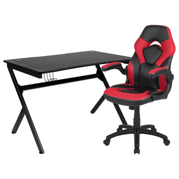 Flash Black Gaming Desk and Red/Black Racing Chair Set - BLN-X10D1904-RD-GG