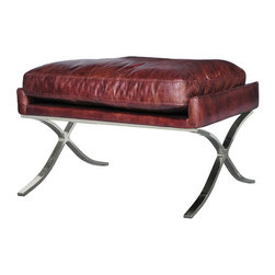 Heathrow Leather Ottoman-Cigar - Footstools And Ottomans