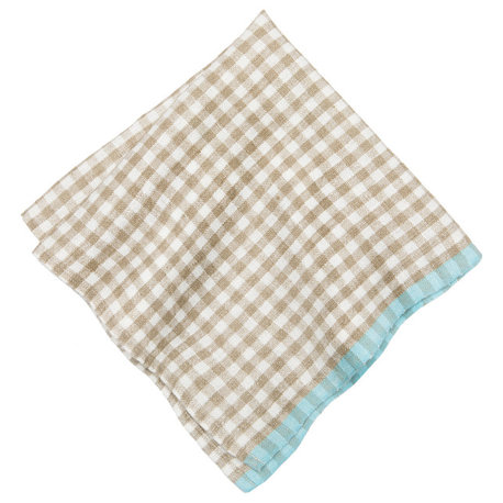 Gingham Napkins  - Set of 4 - Natural/Aqua - 20" x 20"