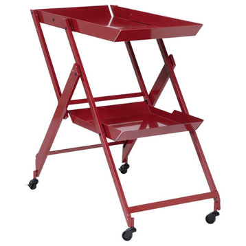 Furniture of America Prescotty Contemporary Metal Foldable Serving Cart in Red
