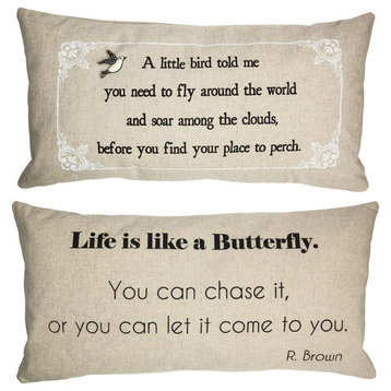 Motivational Quote Pillow for Her With Removable Bird and Butterfly Pins