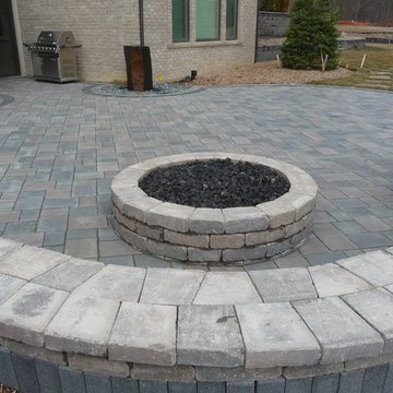 Unilock Richcliff Paver Patio w/ a Seat Wall, Fire Pit & Light Post