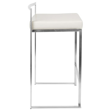 Lumisource Fuji Stackable Counter Stools, White Faux Leather, Set of 2