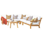 Teak Deals - 5-Piece Giva Teak Sectional Outdoor Sofa Set, Astoria Lagoon Sunbrella Cushion - Choose your Sunbrella fabric color from the swatch shown in 2nd picture.